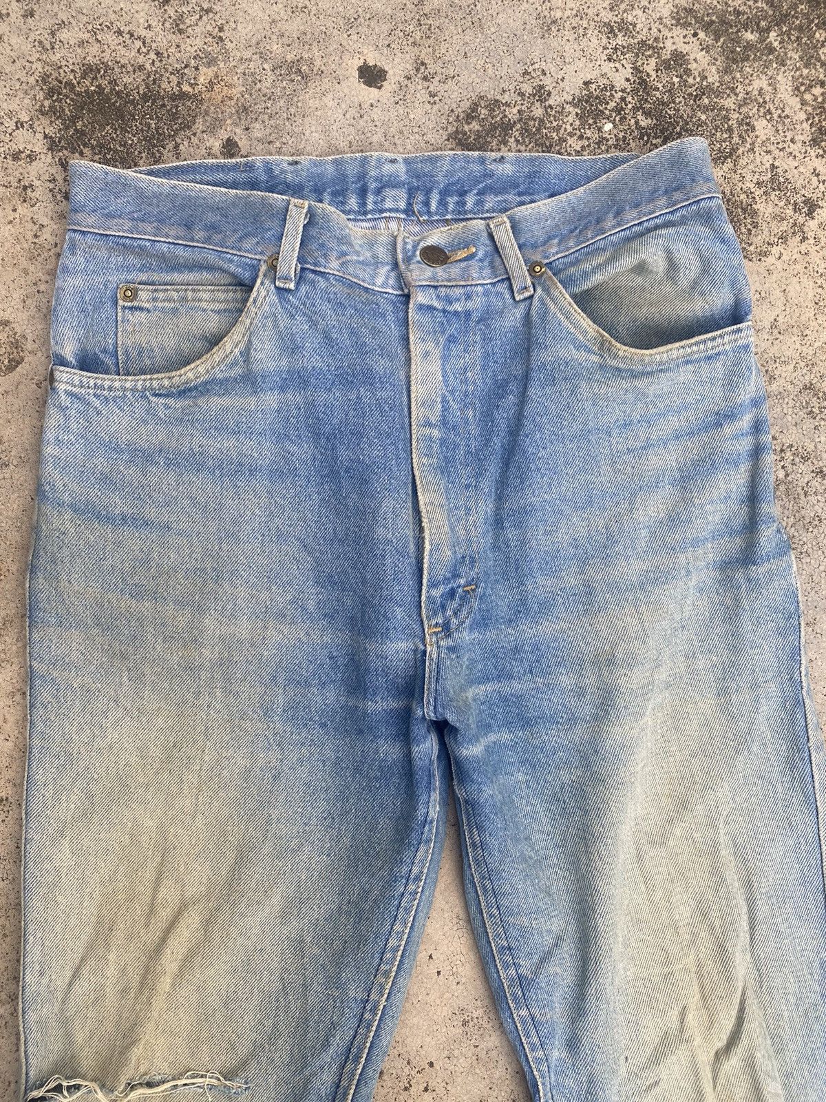 Lee × Vintage Flare Jeans Vintage 90s Lee Distressed Faded Blue Bootcut Size US 30 / EU 46 - 10 Thumbnail