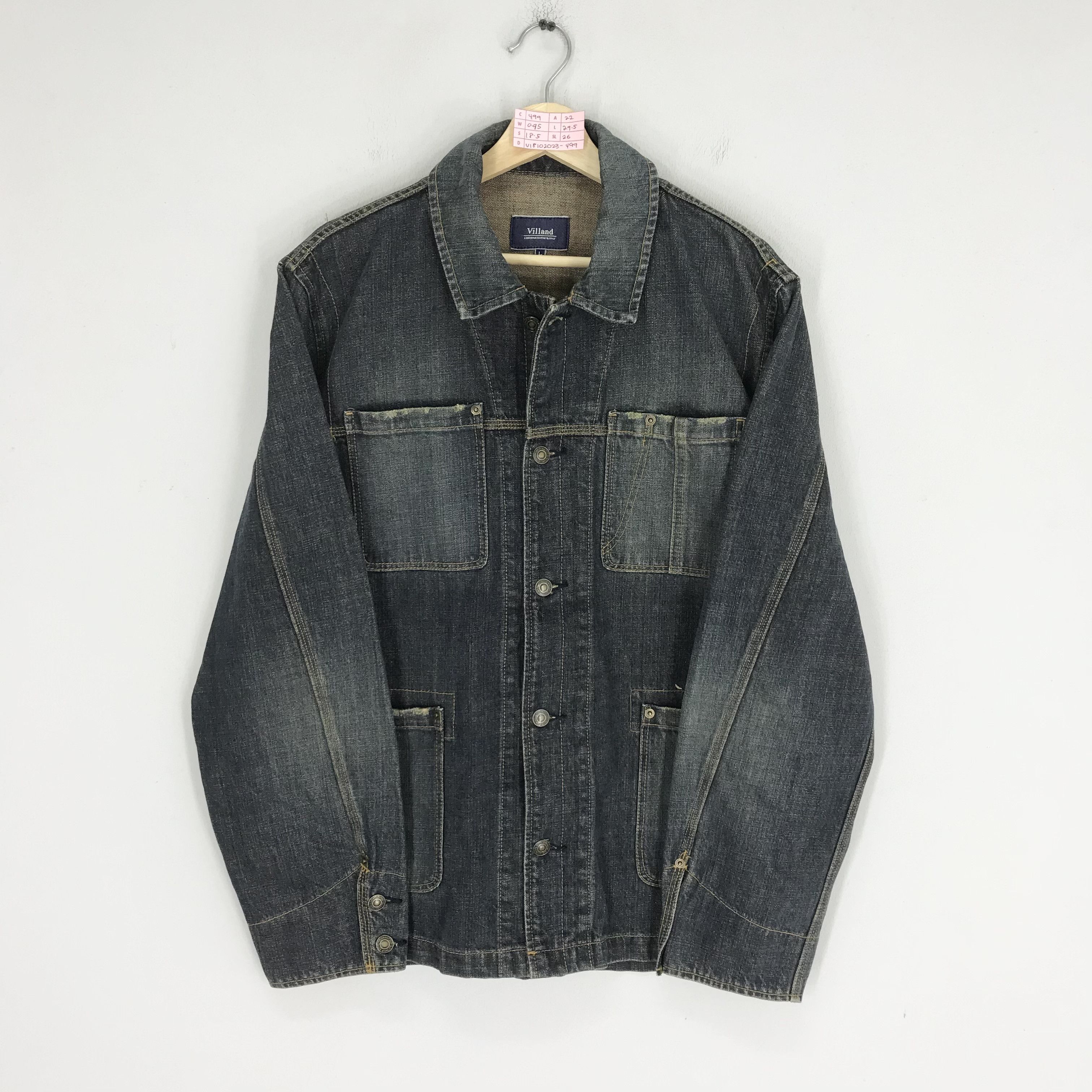 Japanese Brand Vintage Villand Denim Chore Workers Jacket Stone Wash Blue Size US M / EU 48-50 / 2 - 2 Thumbnail