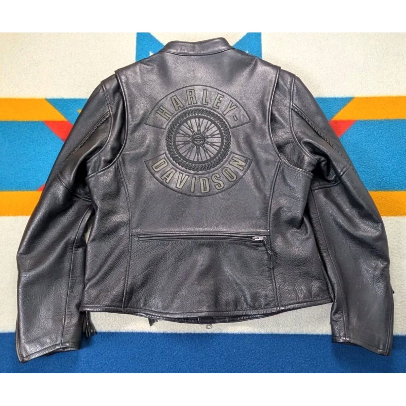 Harley Davidson Harley Davidson Women's XL Black Motorcycle Jacket Leather Willie G Wheel Casual Travel Full Zip Lined Zipped Pockets Size XL / US 12-14 / IT 48-50 - 7 Thumbnail