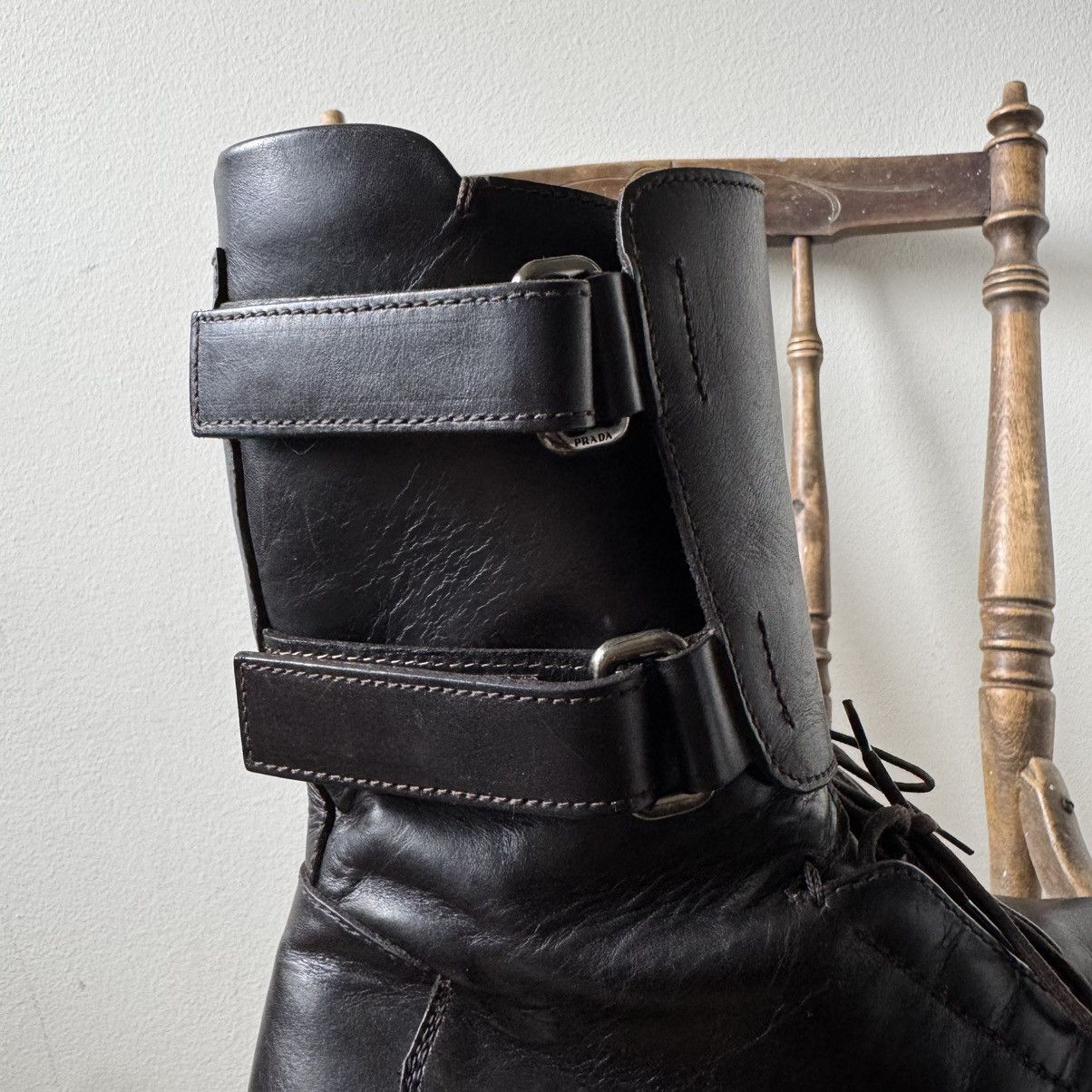 Prada Prada FW1999 Brown Army/Military Velcro Strap Leather Boots Size US 11 / EU 44 - 3 Thumbnail