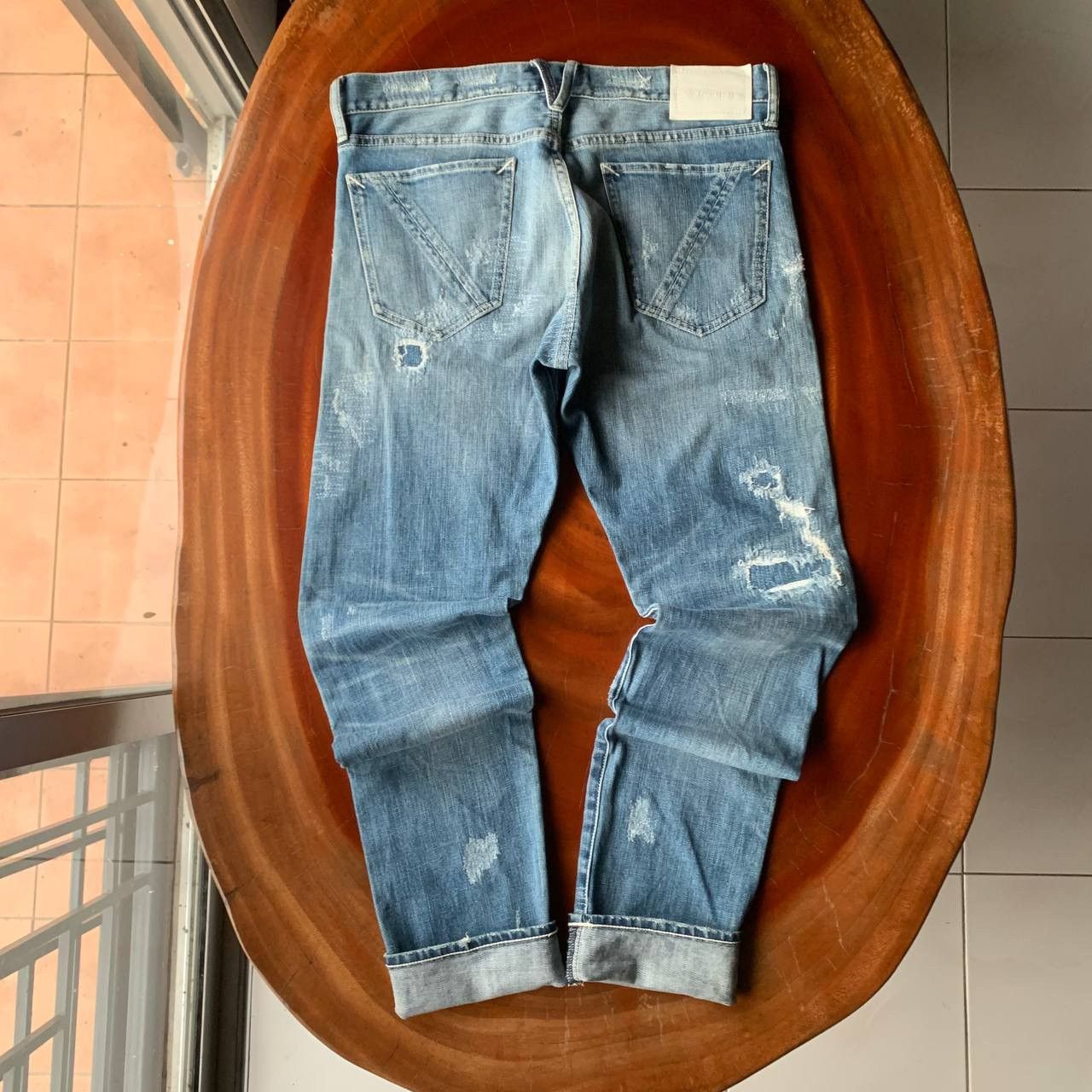 Vanquish Vanquish Distressed Patchwork Punkers Light Blue Denim Pants Size US 34 / EU 50 - 2 Thumbnail