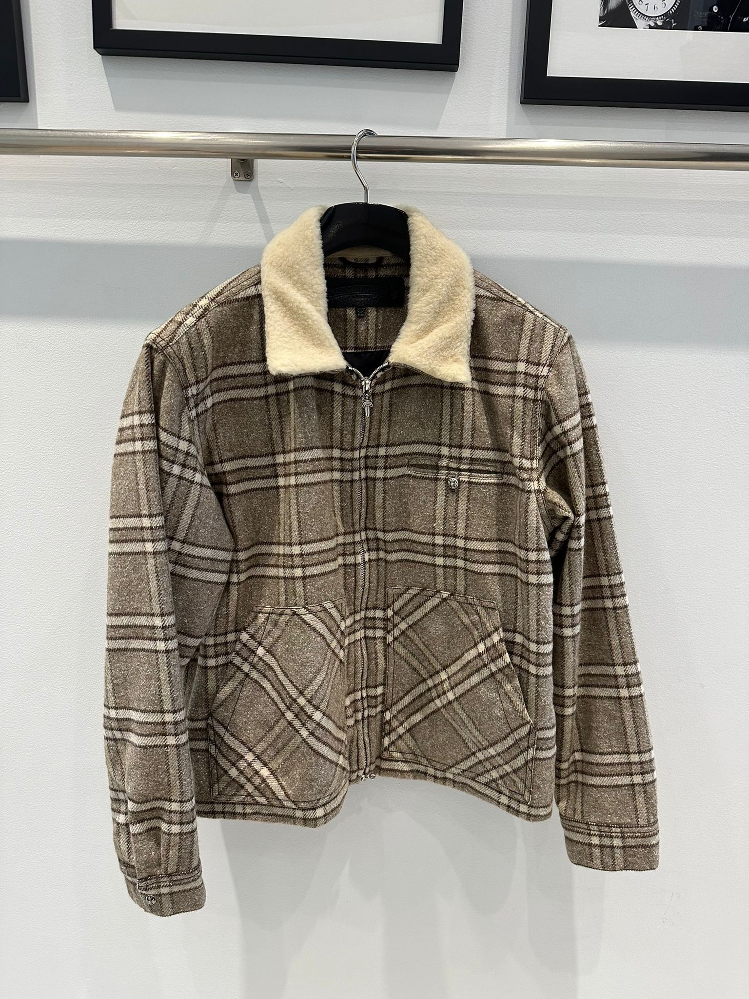image of Chrome Hearts Shearling Jacket In Beige, Men's (Size Small)