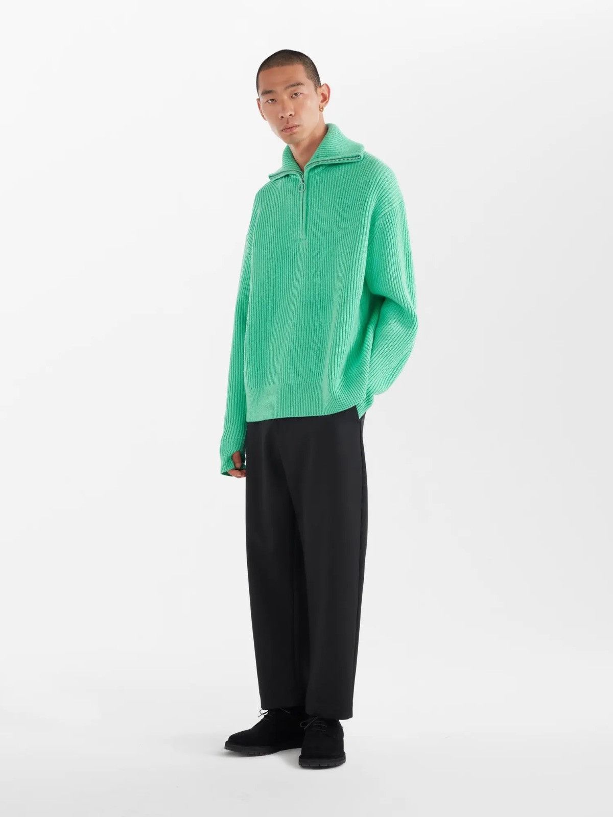 Studio Nicholson o1mle0325 5Gg Fisherman Rib Knit Half Zip Jumper Jade Green Size US XL / EU 56 / 4 - 4 Thumbnail