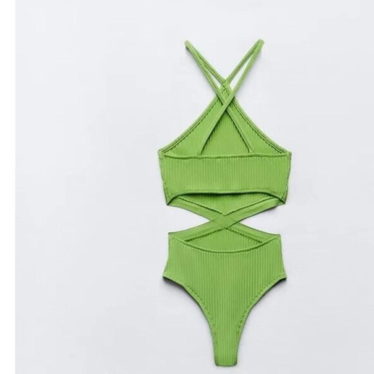 Zara Zara Rib Cutout Y2K Halter Bodysuit Green ( S ) Size S / US 4 / IT 40 - 7 Thumbnail