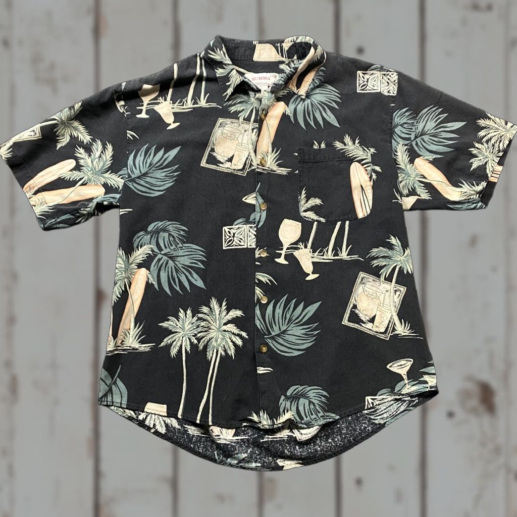 Vintage VINTAGE Summa Hawaiian Shirt Button Up L Silk Black Cocktail Surfboard Palm Shirt Size US L / EU 52-54 / 3 - 1 Thumbnail