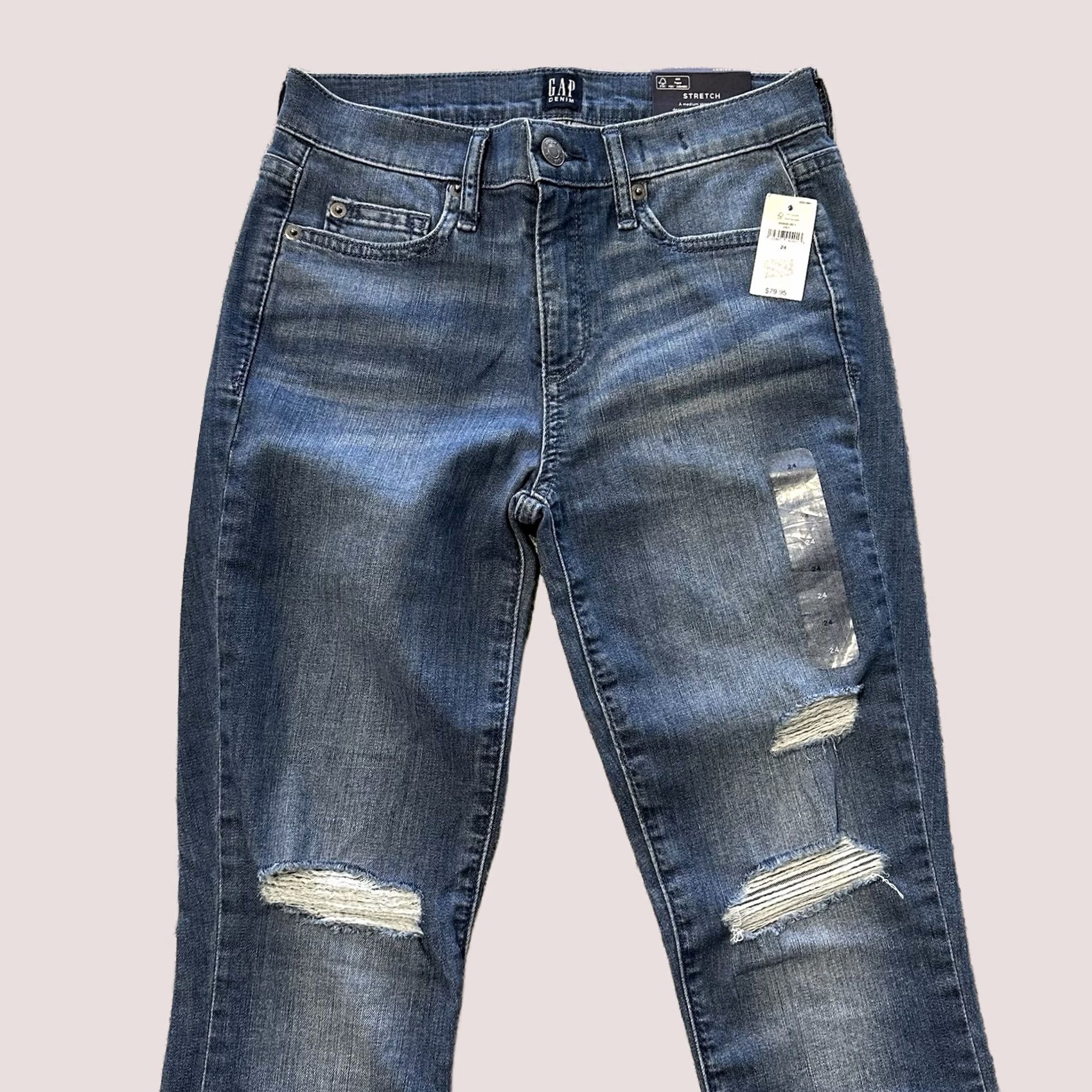 Gap Gap Womens Jeans 24x26 True Skinny Ankle Mid Rise Stretch Denim Distressed Blue 5-Pocket Style Size 42" / US 20 - 1 Thumbnail