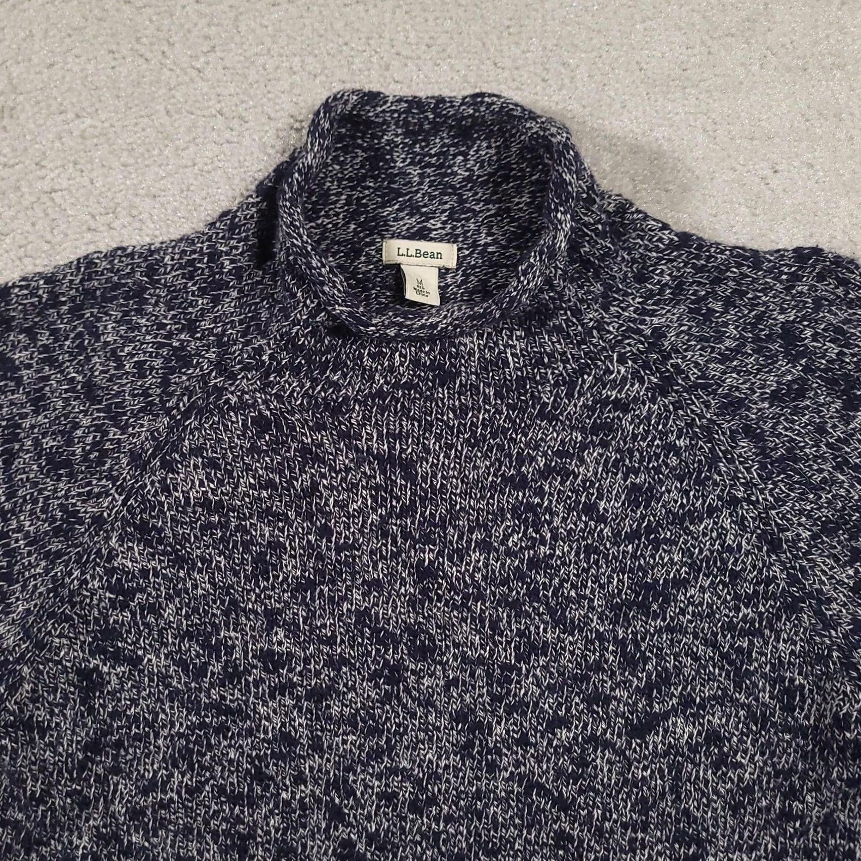 Vintage VINTAGE LL Bean Sweater Womens M Raglan Pullover Knit Mock Neck Blue White Marled Knit Size M / US 6-8 / IT 42-44 - 3 Thumbnail