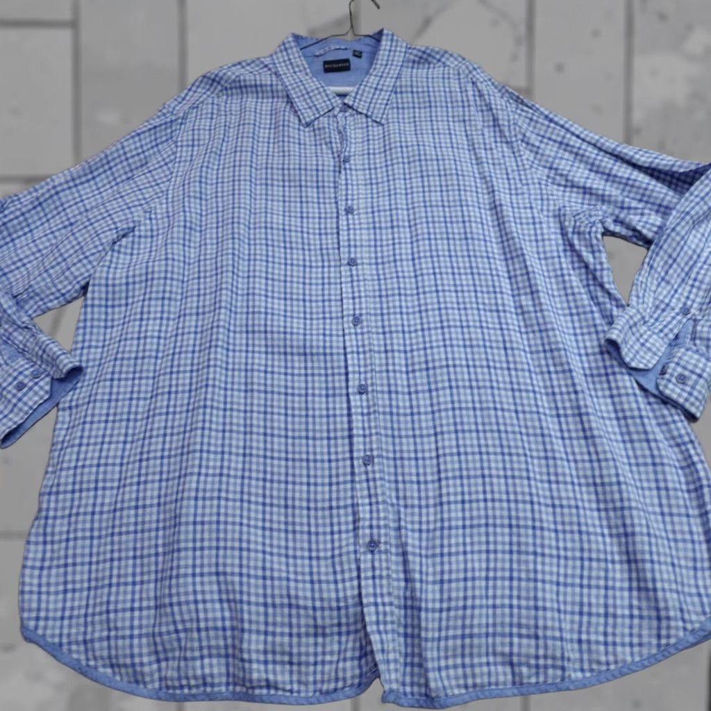 Vintage Rochester Shirt 3XL Blue Linen Plaid Button-Up Long Sleeve Collared Men's Shirt Size US XXL / EU 58 / 5 - 1 Thumbnail