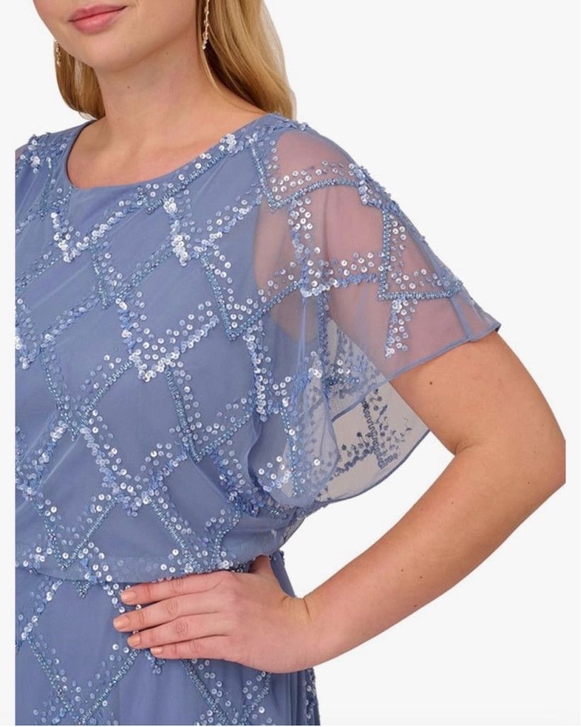 Adrianna Papell Women's Adrianna Papell Blue Beaded Blouson Gown Size 12 Size XL / US 12-14 / IT 48-50 - 3 Thumbnail