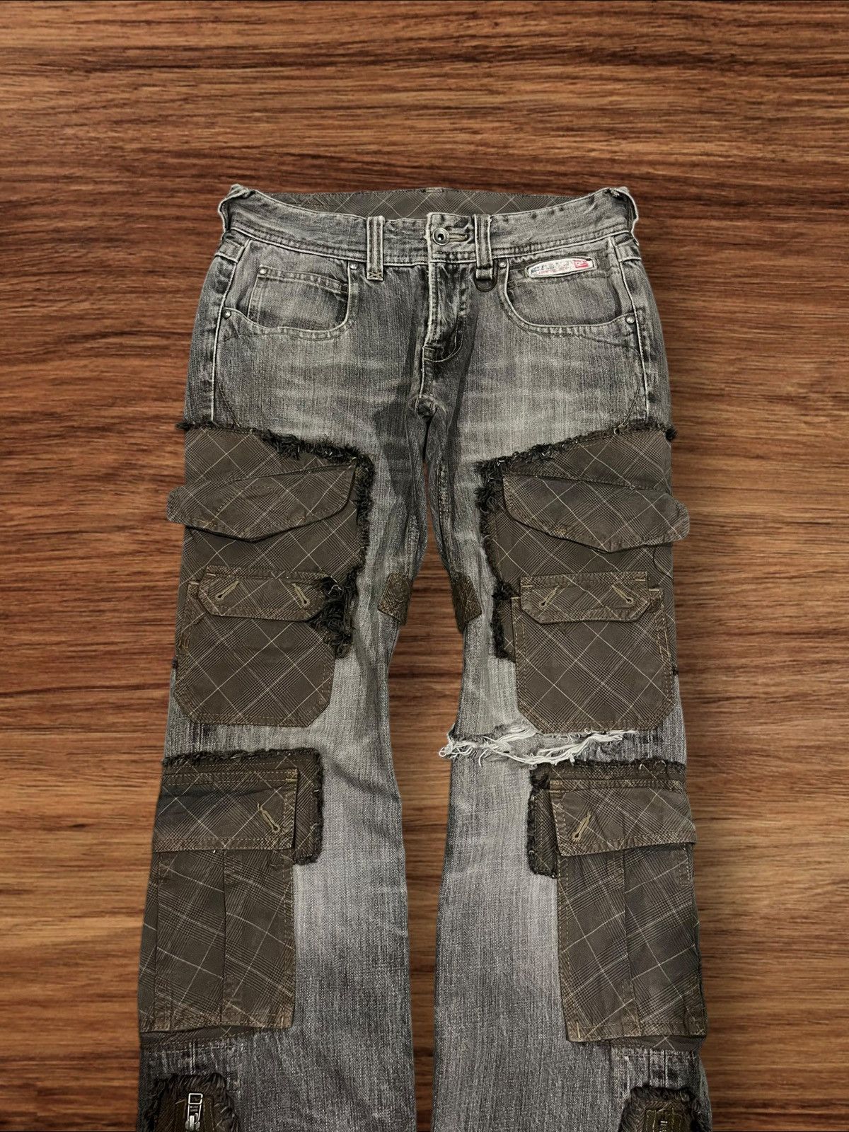 If Six Was Nine Nicole Club For Men Hyper Full Metal Punk Ripped Cargo Jeans Size US 30 / EU 46 - 3 Thumbnail