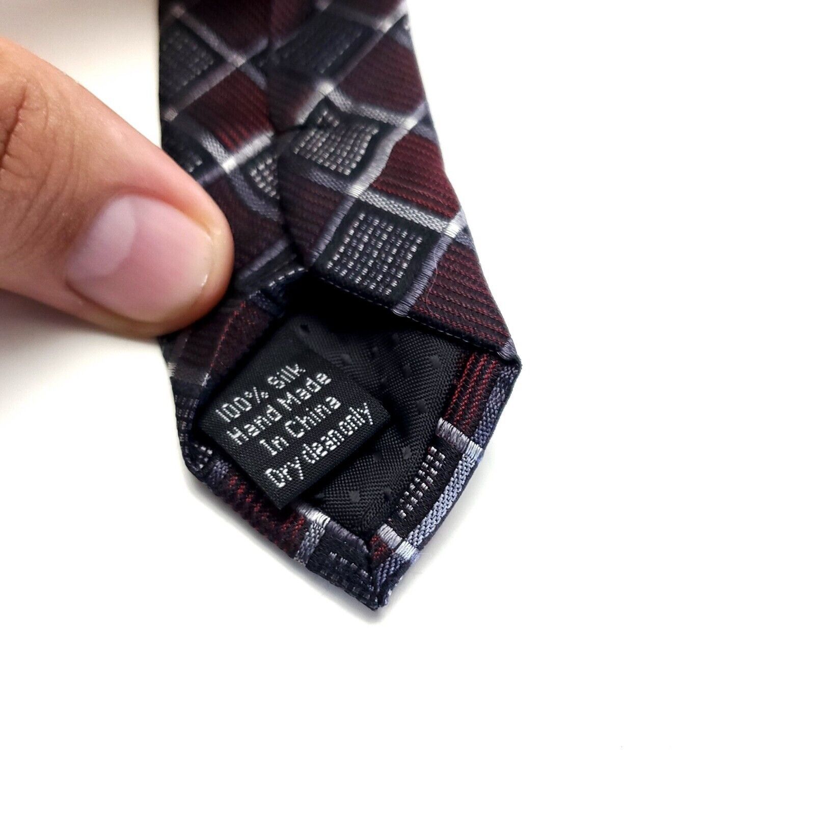 Pronto Uomo Pronto Uomo Platinum Red Gray Plaid Long Skinny Silk Tie Size ONE SIZE - 4 Thumbnail