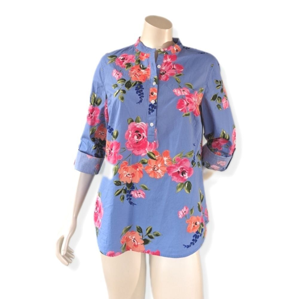 Talbots Talbots Womens Petite Blue Floral Adjustable Sleeve Top PL Size L / US 10 / IT 46 - 1 Thumbnail