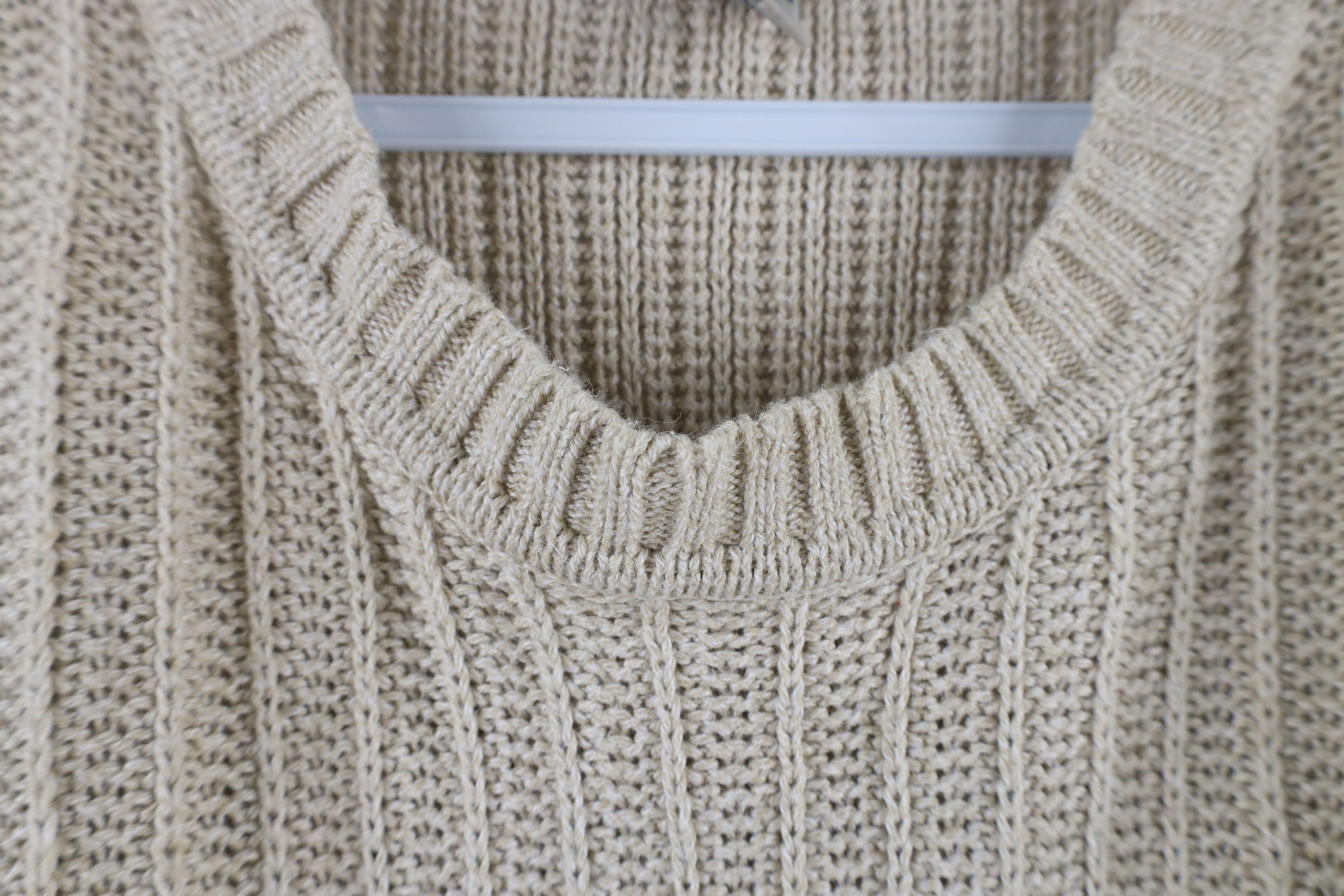 Vintage Vintage 90s Streetwear Ribbed Knit Crewneck Sweater Beige Size US L / EU 52-54 / 3 - 4 Thumbnail