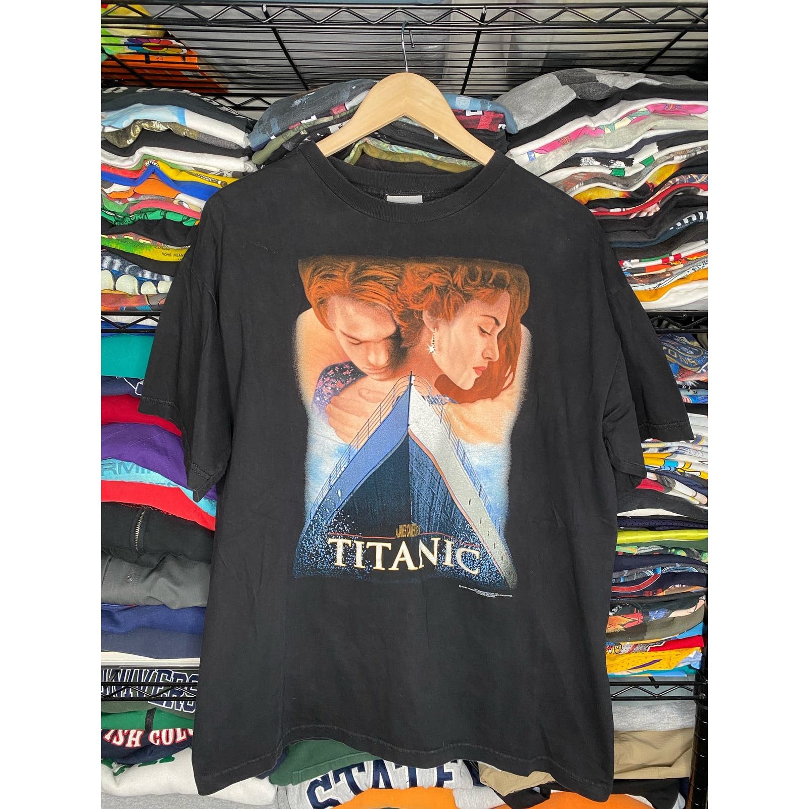 image of 90's Titanic Movie Poster Promo Stanley Desantis Tee in Black, Men's (Size XL)