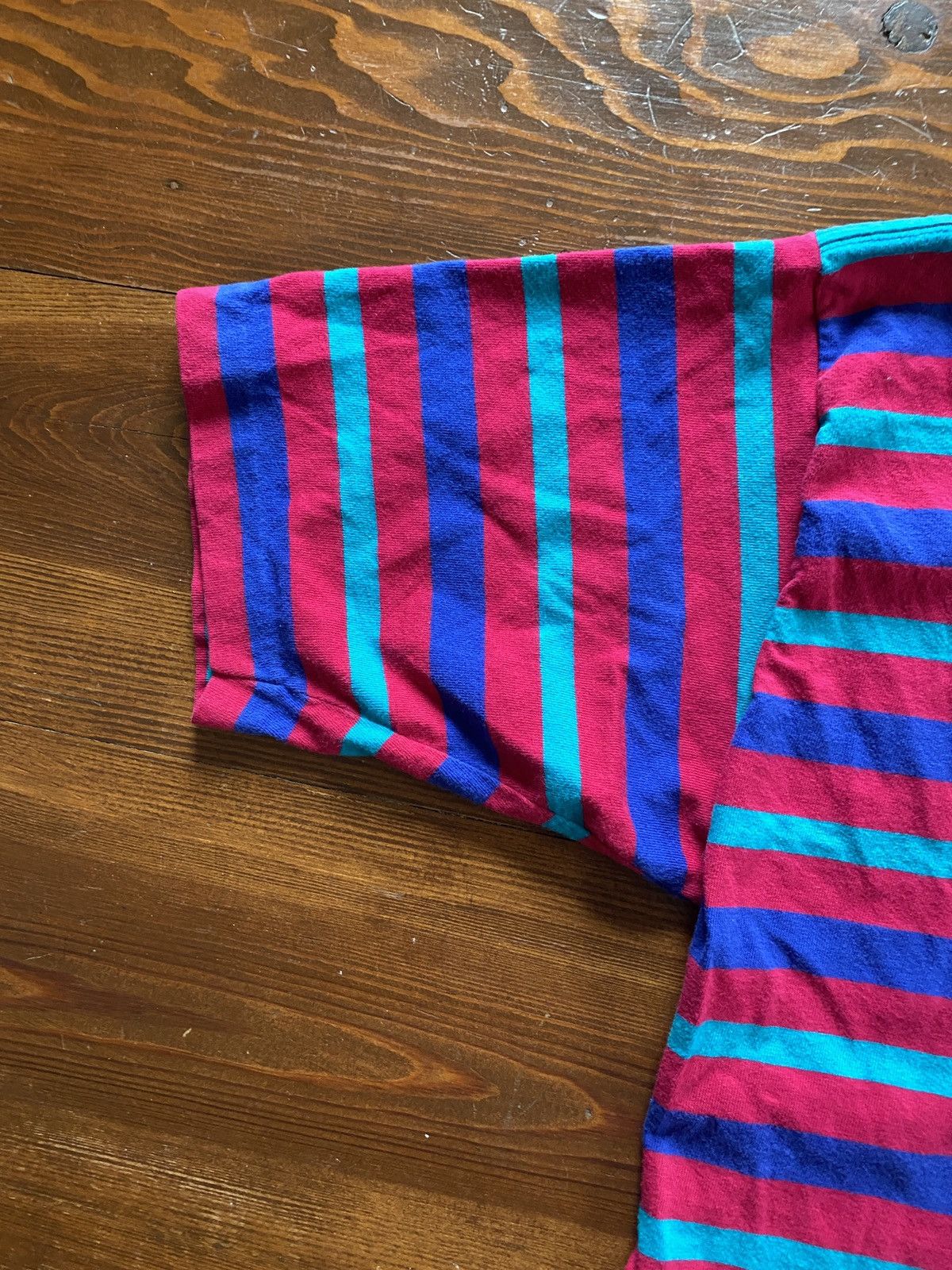 Lands' End Vintage 90’s Lands End Magenta Stripe Single Stitch Tee Size US M / EU 48-50 / 2 - 8 Thumbnail