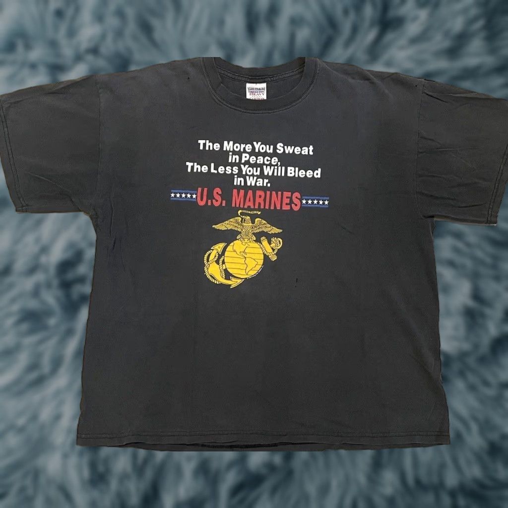 Vintage VINTAGE Marines The Less You’ll Bleed Faded Shirt M Boxy Army USMC Biker Grunge Shirt Mens Black 90s Army Marine Corps Grunge Tee Size US M / EU 48-50 / 2 - 1 Thumbnail
