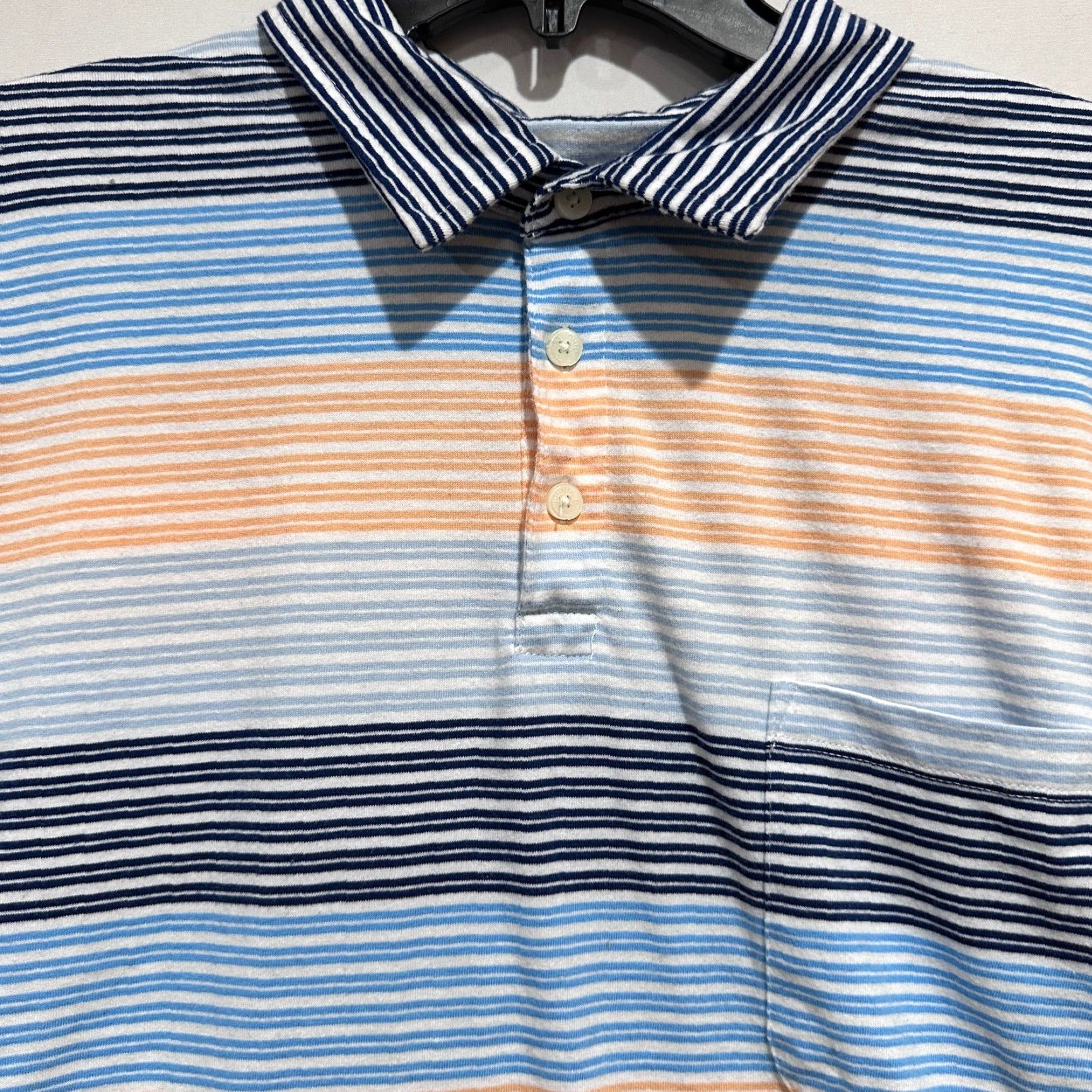 Vintage St Johns Bay Striped Polo Shirt Mens L Blue Peach Cotton Classic Fit Cotton Polo Shirt Mens L Blue Peach Striped Pattern Size US L / EU 52-54 / 3 - 3 Thumbnail