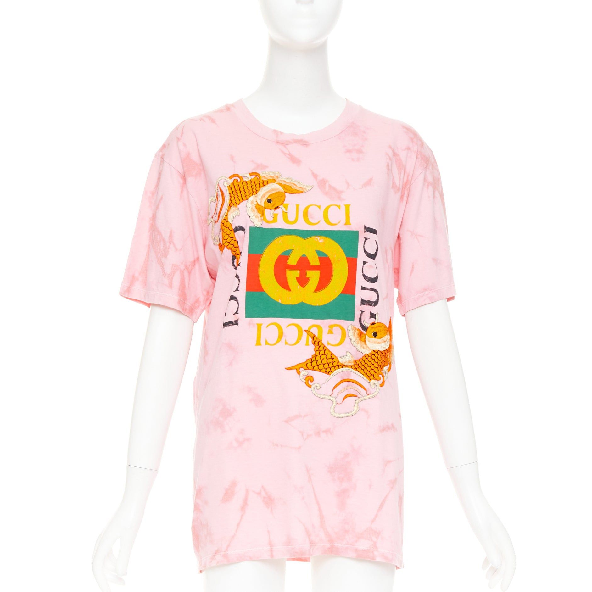Gucci GUCCI 2017 pink tie-dye embroidered Koi fish oversized t-shirt S Size S / US 4 / IT 40 - 1 Thumbnail