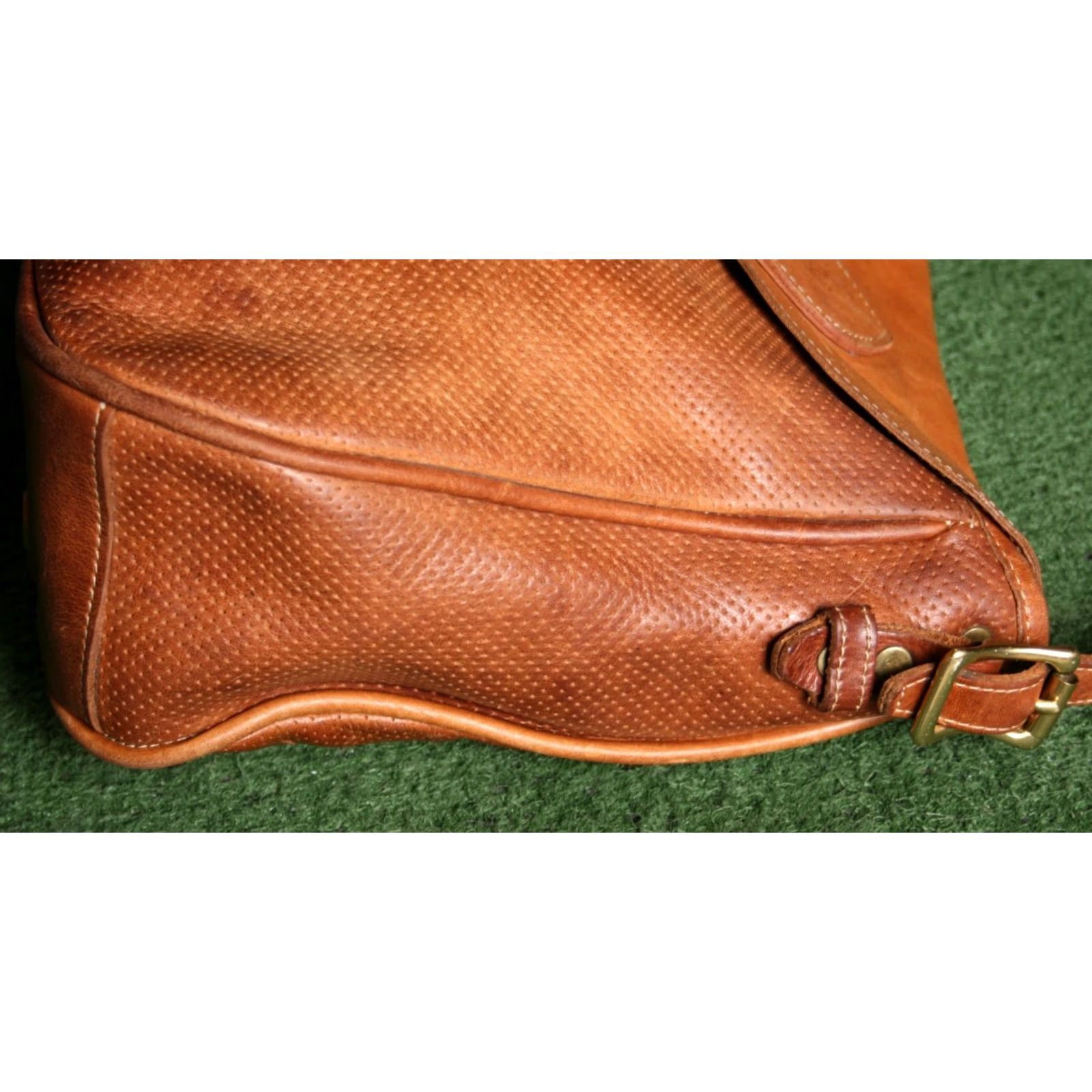Vintage VINTAGE J.W. HULME CO. Perforated Tan Leather Satchel Shoulder Bag Purse Leather Tote Women Medium Tan Bag Purse Satchel Shoe Bag Womens Size ONE SIZE - 7 Thumbnail