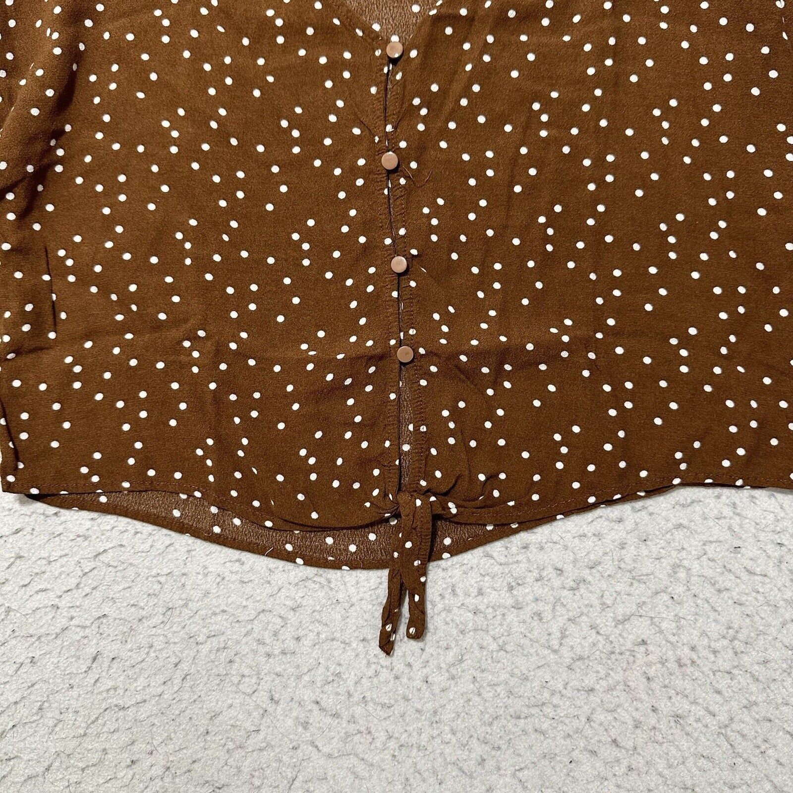 Forever 21 Forever 21 Medium Brown White Polka Dot V-Neck Blouse Size M / US 6-8 / IT 42-44 - 7 Thumbnail