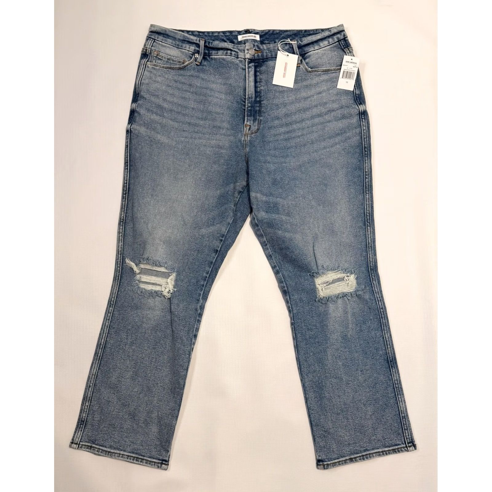 Good American Good American Jeans Womens 16 Blue High Rise Good Curve Straight Distressed Denim Jeans Regular Rise Womens Bursts of Distressed Jeans 16 Boys? Size 38" / US 16 / IT 52 - 2 Thumbnail