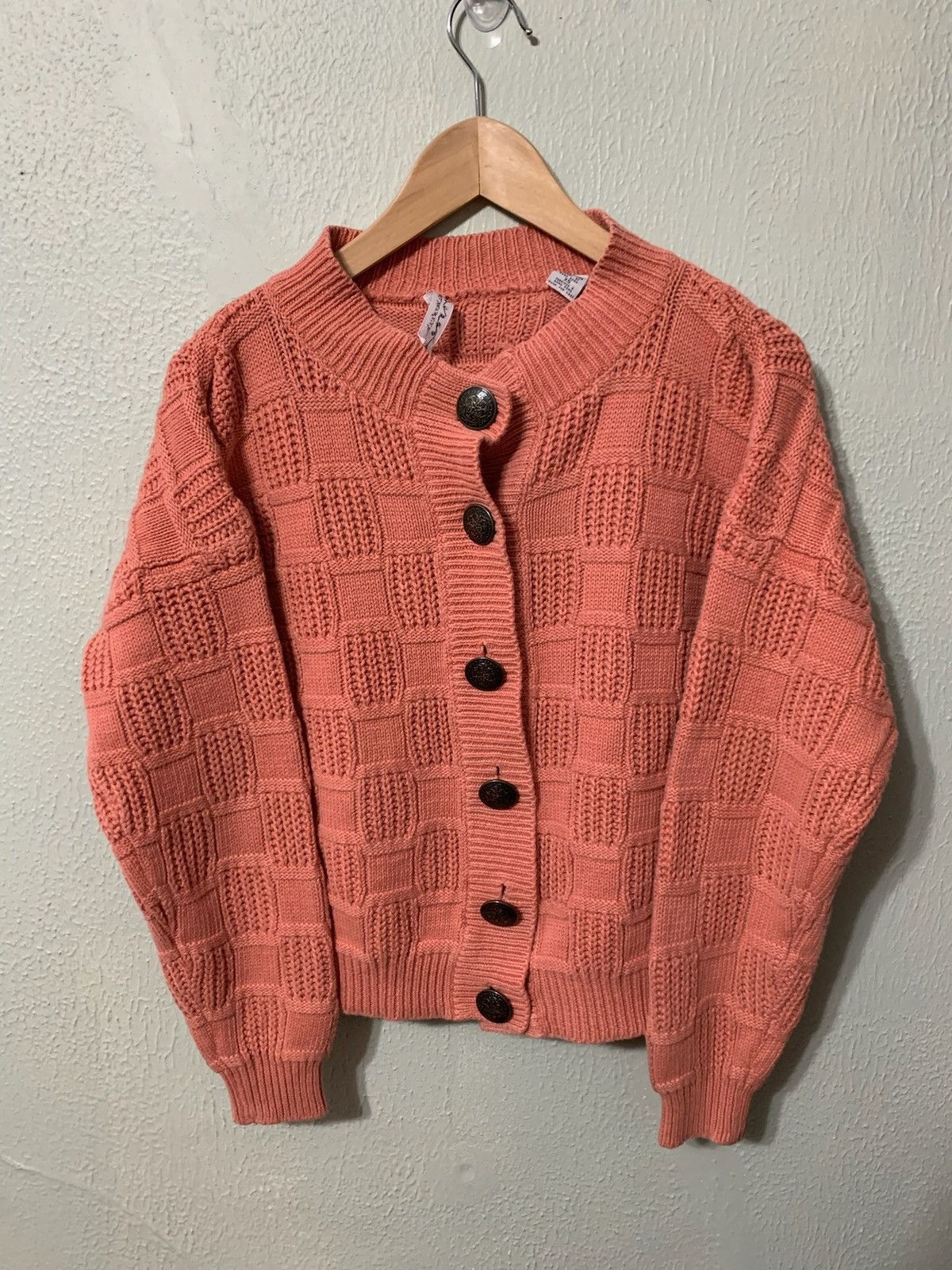 Vintage Vintage Pink Hatch Knit Cardigan Size US XS / EU 42 / 0 - 1 Thumbnail