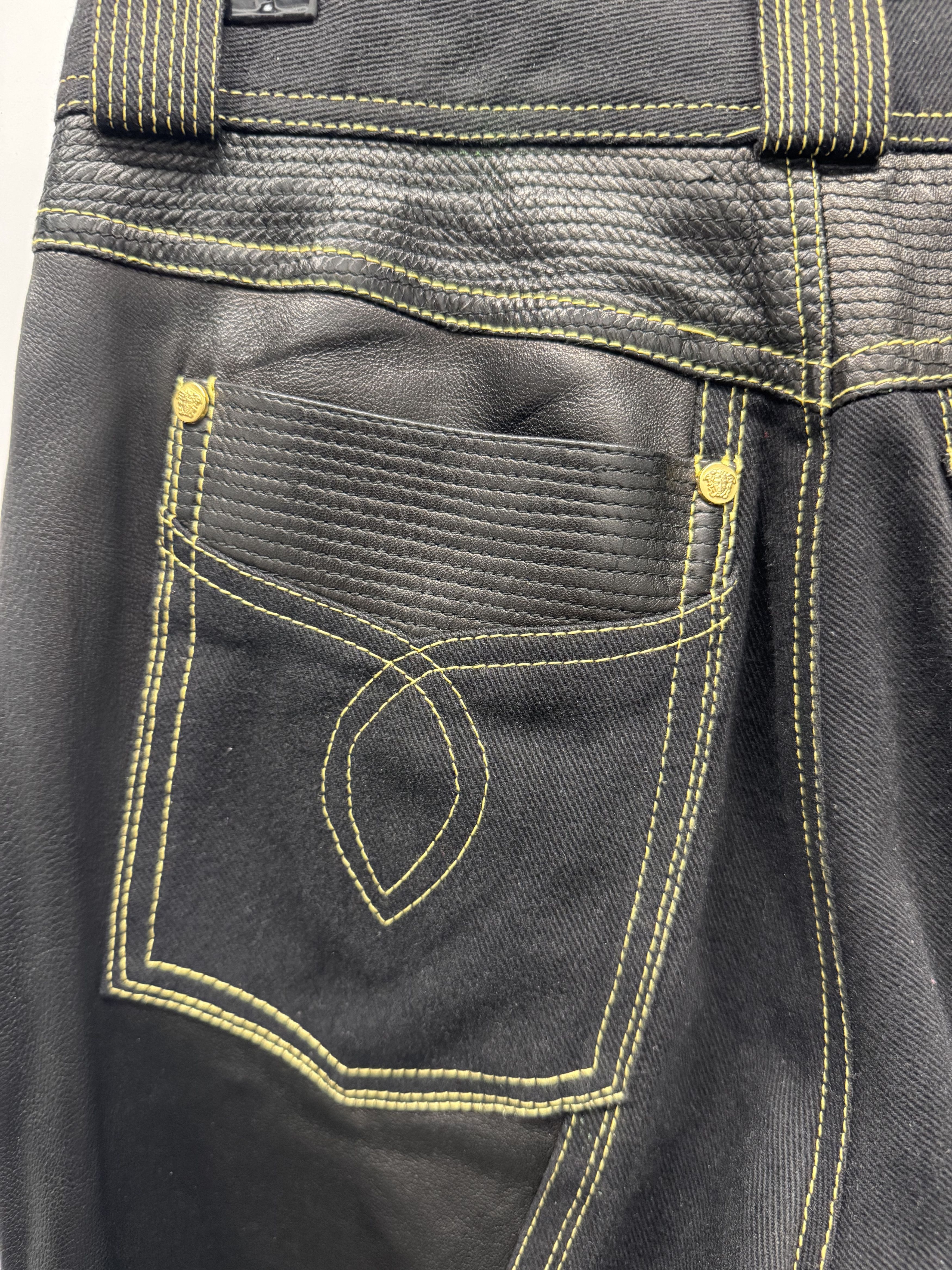 Versace Vintage Gianni Versace Leather Panel Denim Jeans Size US 32 / EU 48 - 5 Thumbnail