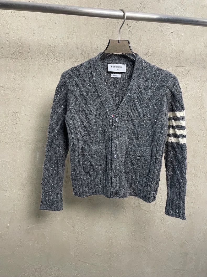 Thom Browne Thom browne Size 10 Gray four-striped wool horsehair cardi Size XL / US 12-14 / IT 48-50 - 1 Thumbnail