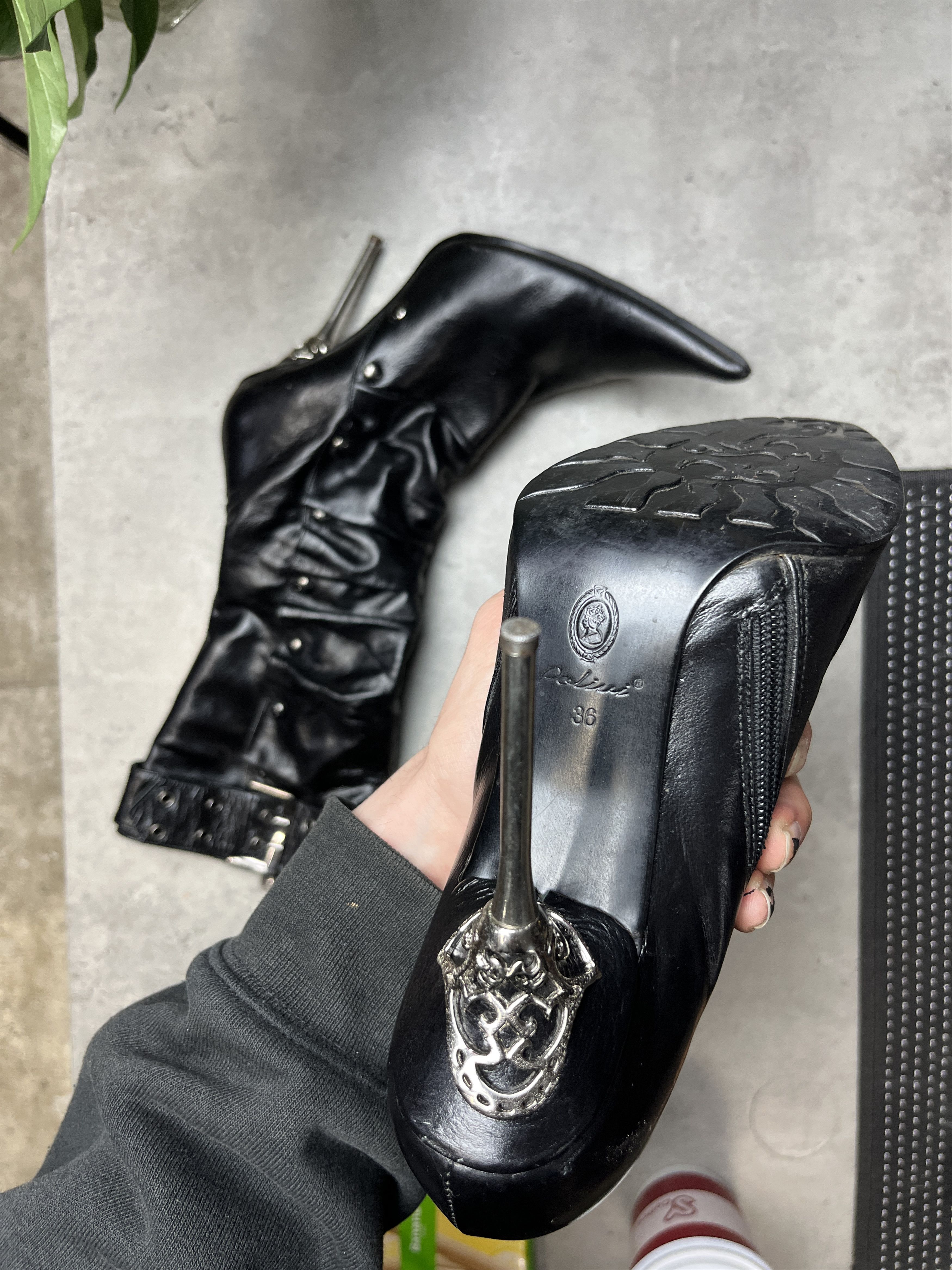 Other 2000s POLLINI STUDDED SLOUCHY STILETTO BOOTS - 5115 Size US 5.5 / IT 35.5 - 6 Thumbnail