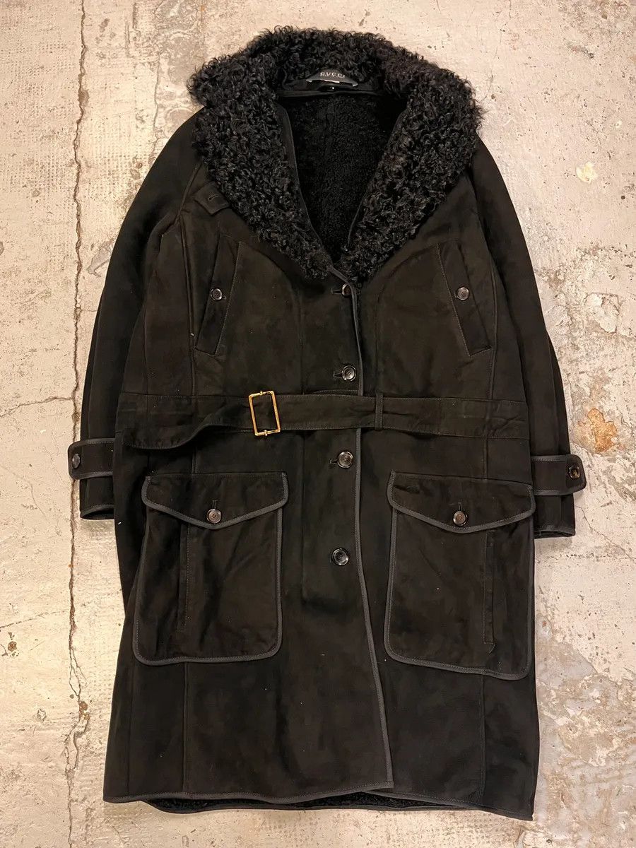 Gucci 2000s Gucci Black Shearling Leather Belted Trench Coat Size XS / US 0-2 / IT 36-38 - 4 Thumbnail