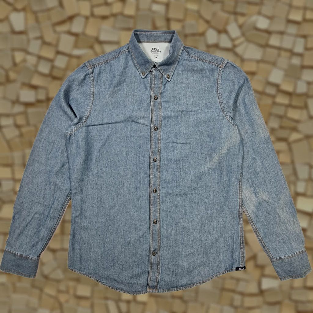 Izod IZOD Denim Shirt Blue Medium Long Sleeve Slim Fit Button Up Mens Size US M / EU 48-50 / 2 - 1 Thumbnail