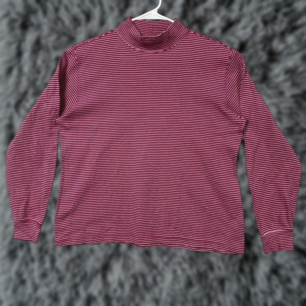 Lands' End VINTAGE Lands' End Top Shirt Women 10-12 Purple Striped Mock Neck 100% Cotton Long Sleeve Basic Simple Layering 90s 00s Mens Womens Girls Size L / US 10 / IT 46 - 1 Thumbnail