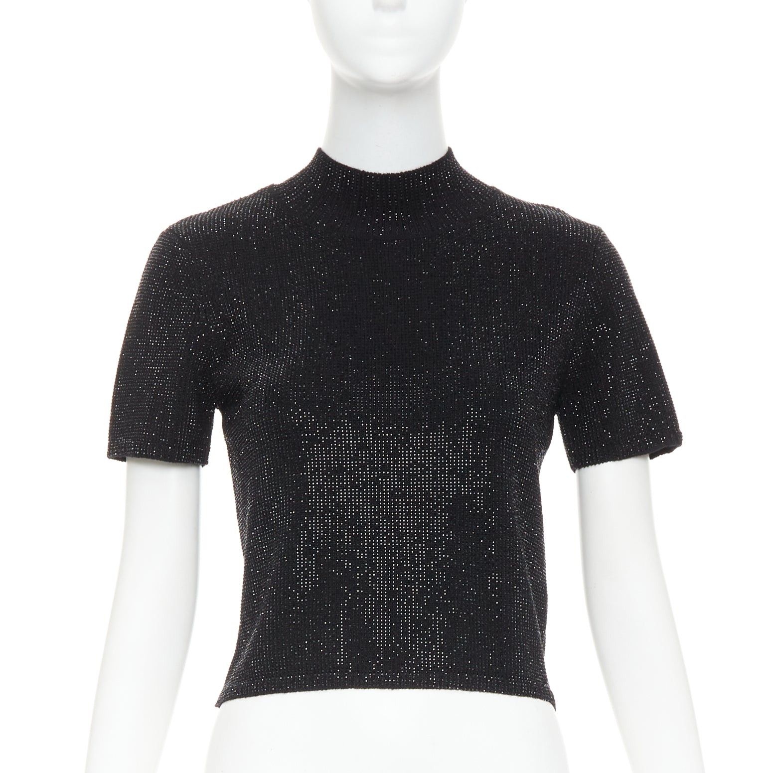 Alexander Wang ALEXANDER WANG black Hotfix crystal double cashmere cropped sweater IT36 XXS Size XS / US 0-2 / IT 36-38 - 1 Thumbnail