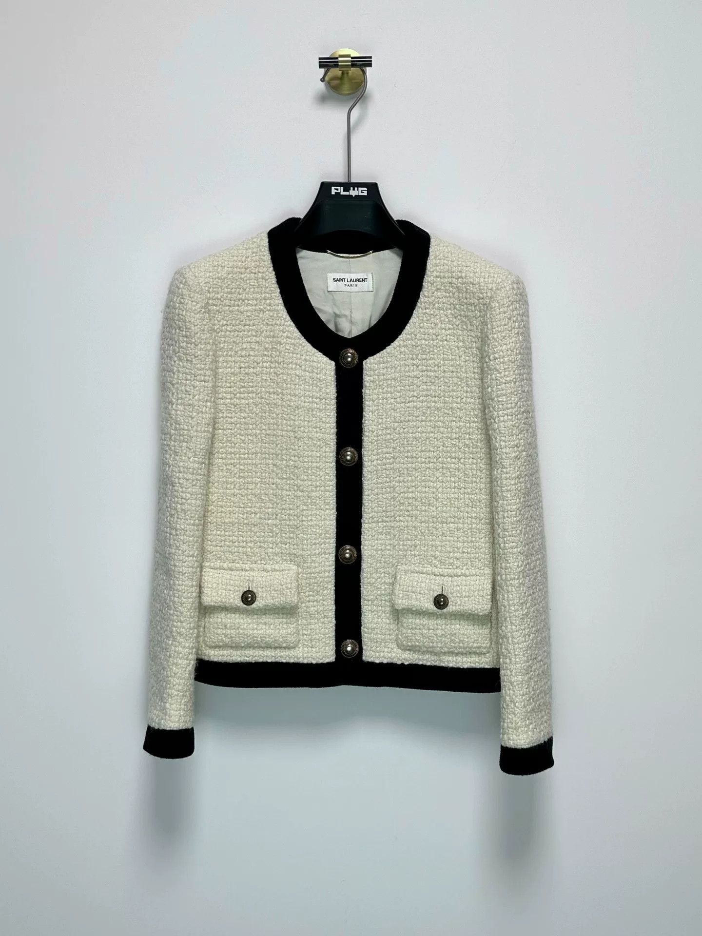 Saint Laurent Paris Saint Laurent White Tweed Jacket Size S / US 4 / IT 40 - 1 Thumbnail