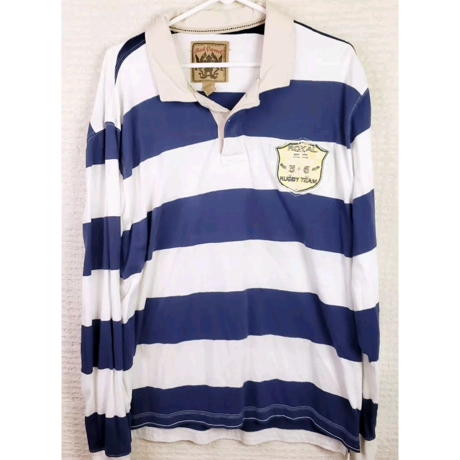 Ralph Lauren Lauren Ralph Lauren Red Camel Rugby Shirt Striped Long Sleeve Button-Up White Blue XL Mens Chest Logo 100% Cotton Preppy Classics Size US XL / EU 56 / 4 - 2 Thumbnail