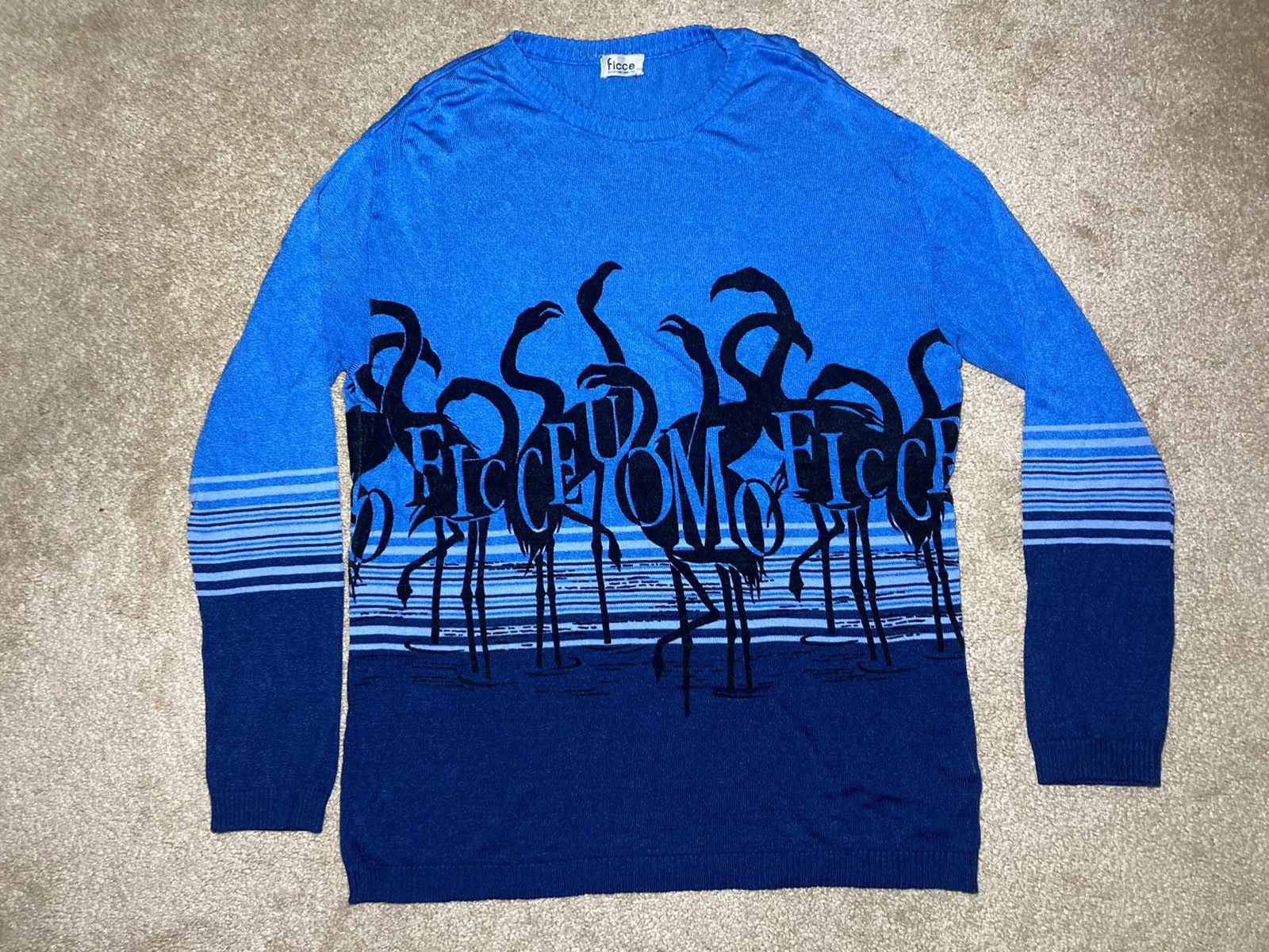Japanese Brand × Yoshiyuki Konishi SS96 Ficce Yoshiyuki Konishi Blue Flamingo Water Knit 90s Size US L / EU 52-54 / 3 - 1 Thumbnail