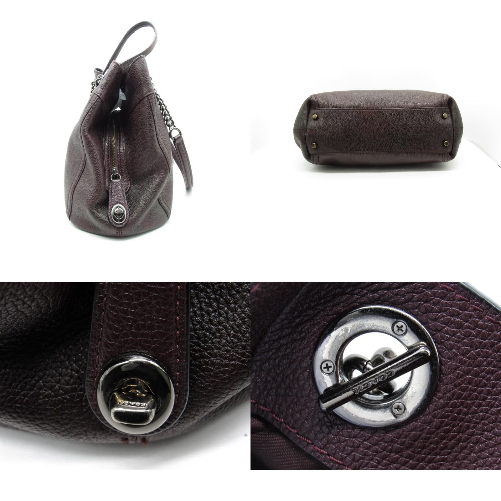 Coach VINTAGE COACH Edie Turnlock Shoulder Handbag Cherry Brown Pebbled Leather Women Medium Size ONE SIZE - 8 Thumbnail