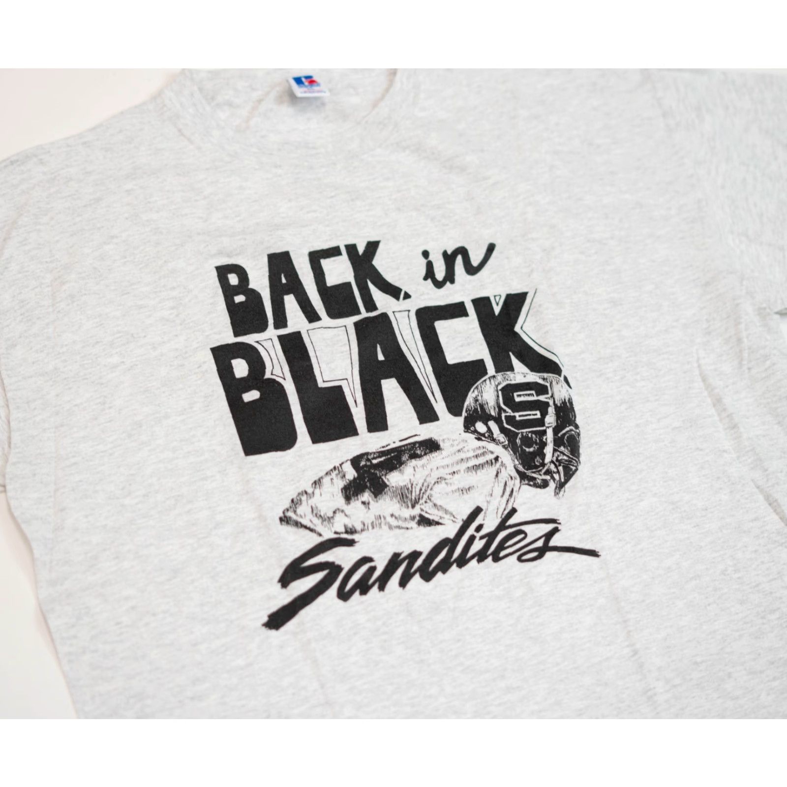 Russell Athletic VINTAGE Russell Athletic NCAA Football T-Shirt Men 2XL Gray Crew Neck Short Sleeve Back In Black Big Graphic USA Sandite 90s 80s College Football Mens Size US XXL / EU 58 / 5 - 3 Thumbnail