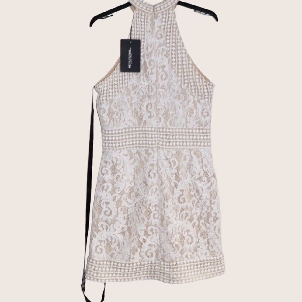 PrettyLittleThing PrettyLittleThing Bodycon Dress UK12 White Lace Crochet High Neck Womens New Tags Size XL / US 12-14 / IT 48-50 - 1 Thumbnail