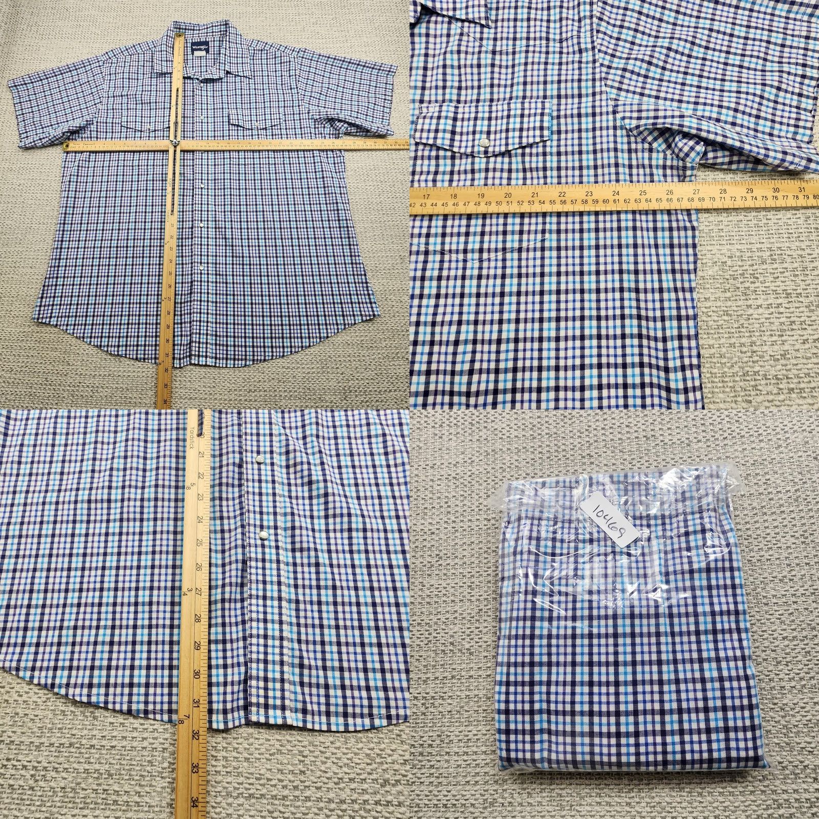 Wrangler Wrangler Shirt Mens XL Blue Plaid Pearl Snap Short Sleeve Western Cowboy Casual Workwear Shirt Size US XL / EU 56 / 4 - 8 Thumbnail