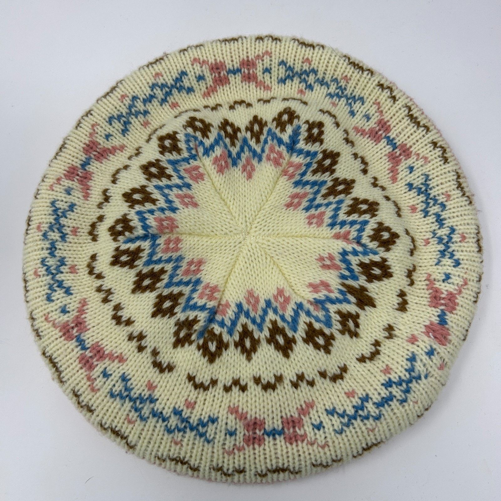 Vintage Vintage 80s 90s Fair Isle Beret Hat Paris Accessories Inc Size ONE SIZE - 1 Thumbnail