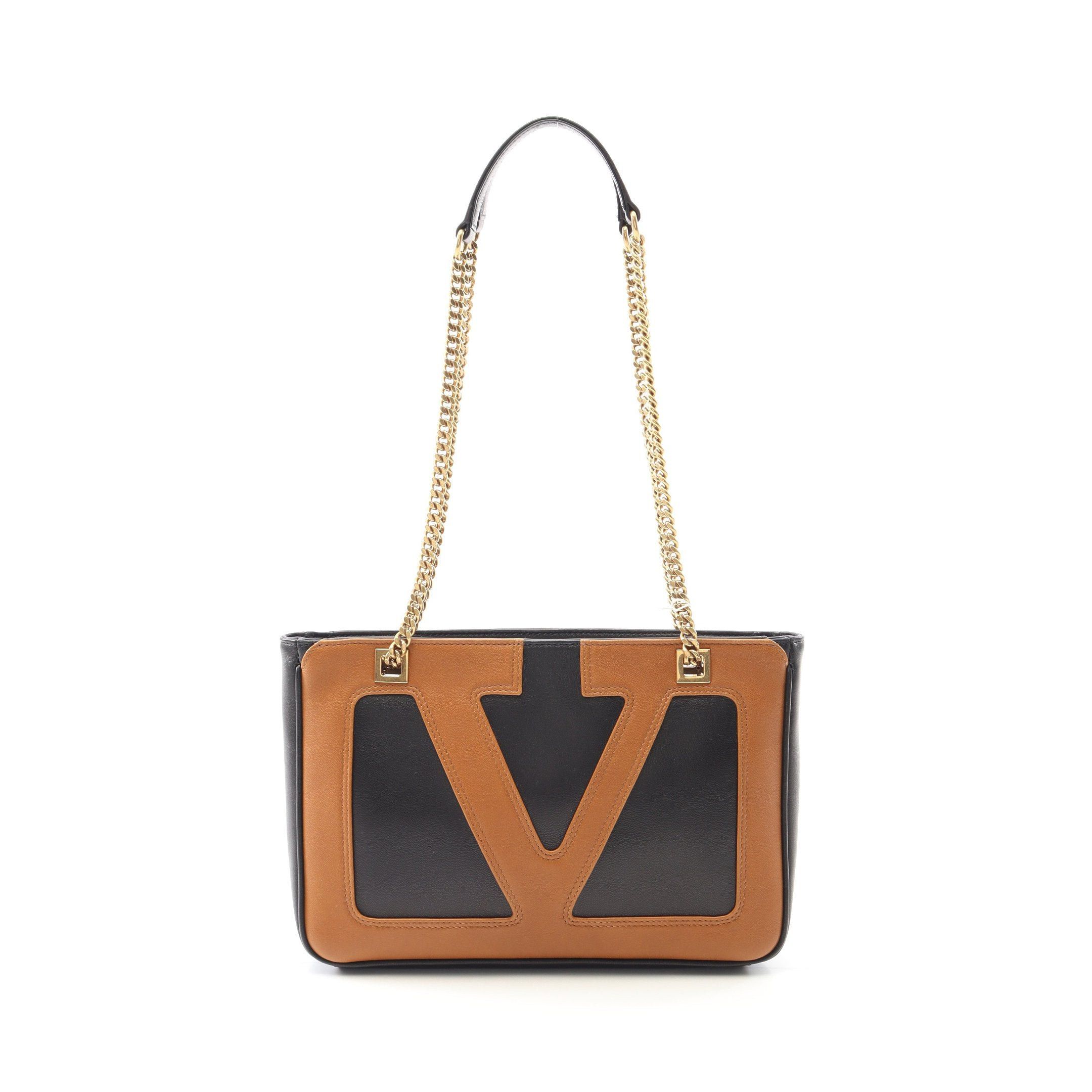 Valentino Small Viva Superstar Chain Shoulder Bag Leather Black Light Brown, Women's