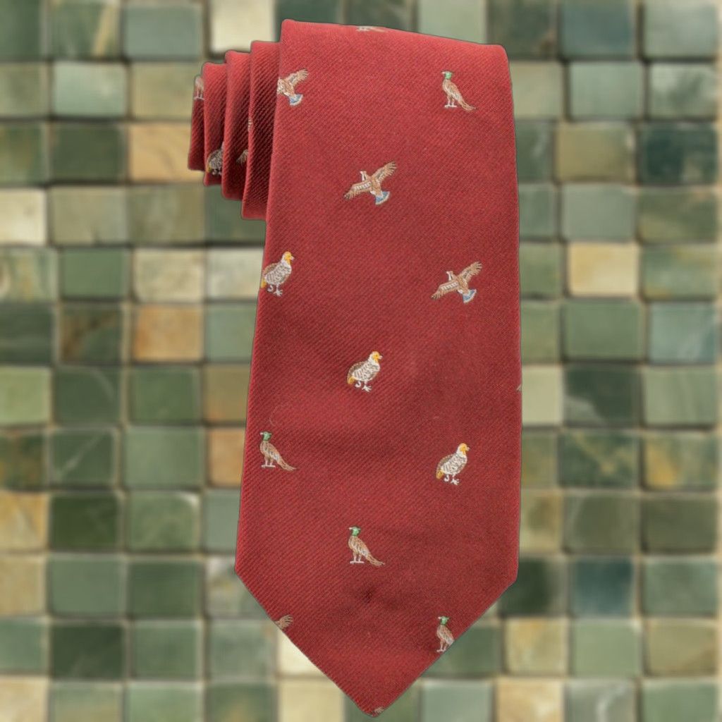 Vintage VTG 80s Men's Silk Necktie S Fisher Red Pheasant Bird Themed Tie 1980s + Vintage Tie Mens Red Silk Neck Tie 80s 90s Size ONE SIZE - 1 Thumbnail