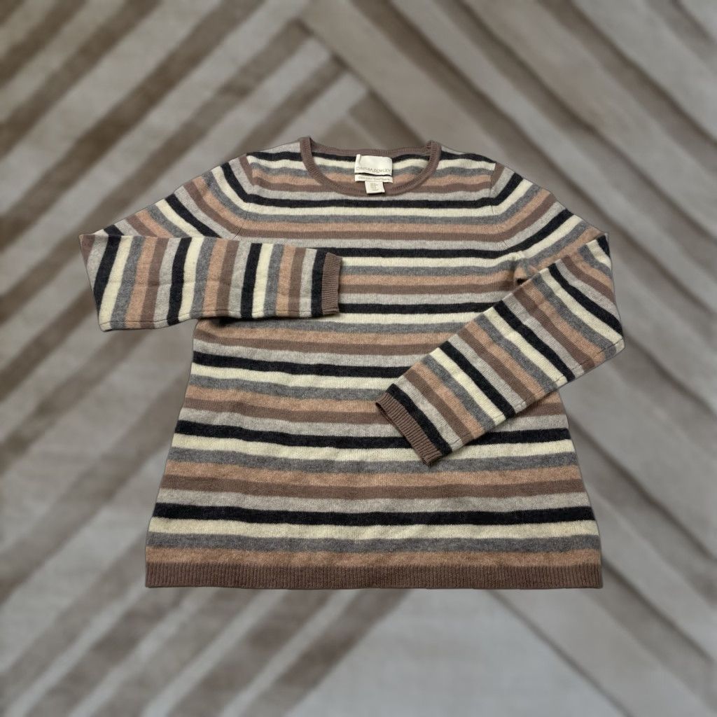 Cynthia Rowley Cynthia Rowley Sweater Womens Medium Striped Cashmere Crew Neck Pullover 2-Ply Multicolor Size M / US 6-8 / IT 42-44 - 1 Thumbnail