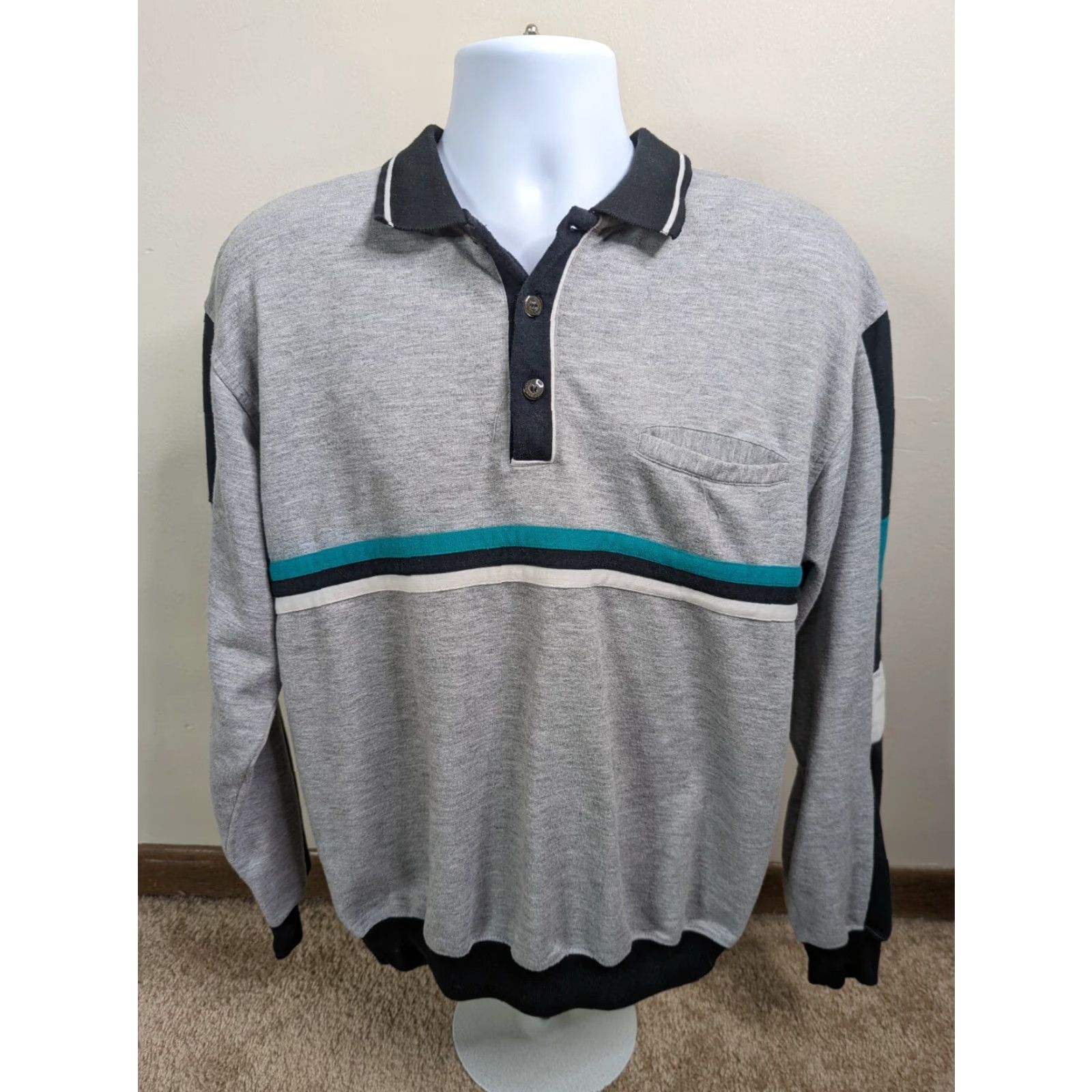 Vintage VINTAGE Knightsbridge Striped Polo Sweatshirt Size L Gray 80s 90s Mens Womens Unisex Adults Sweatshirt Polo Shirt Size US L / EU 52-54 / 3 - 2 Thumbnail