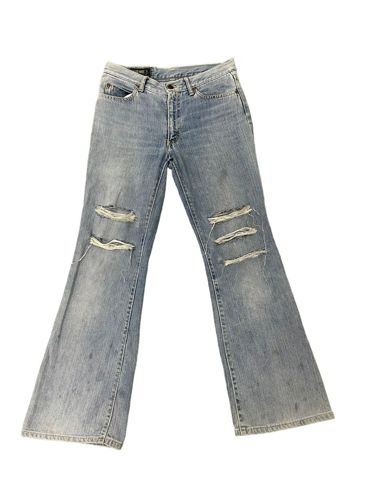 Japanese Brand Flare Jeans Blue Way Japan Faded Distress Boot Cut 7🟦6 Size US 30 / EU 46 - 2 Thumbnail
