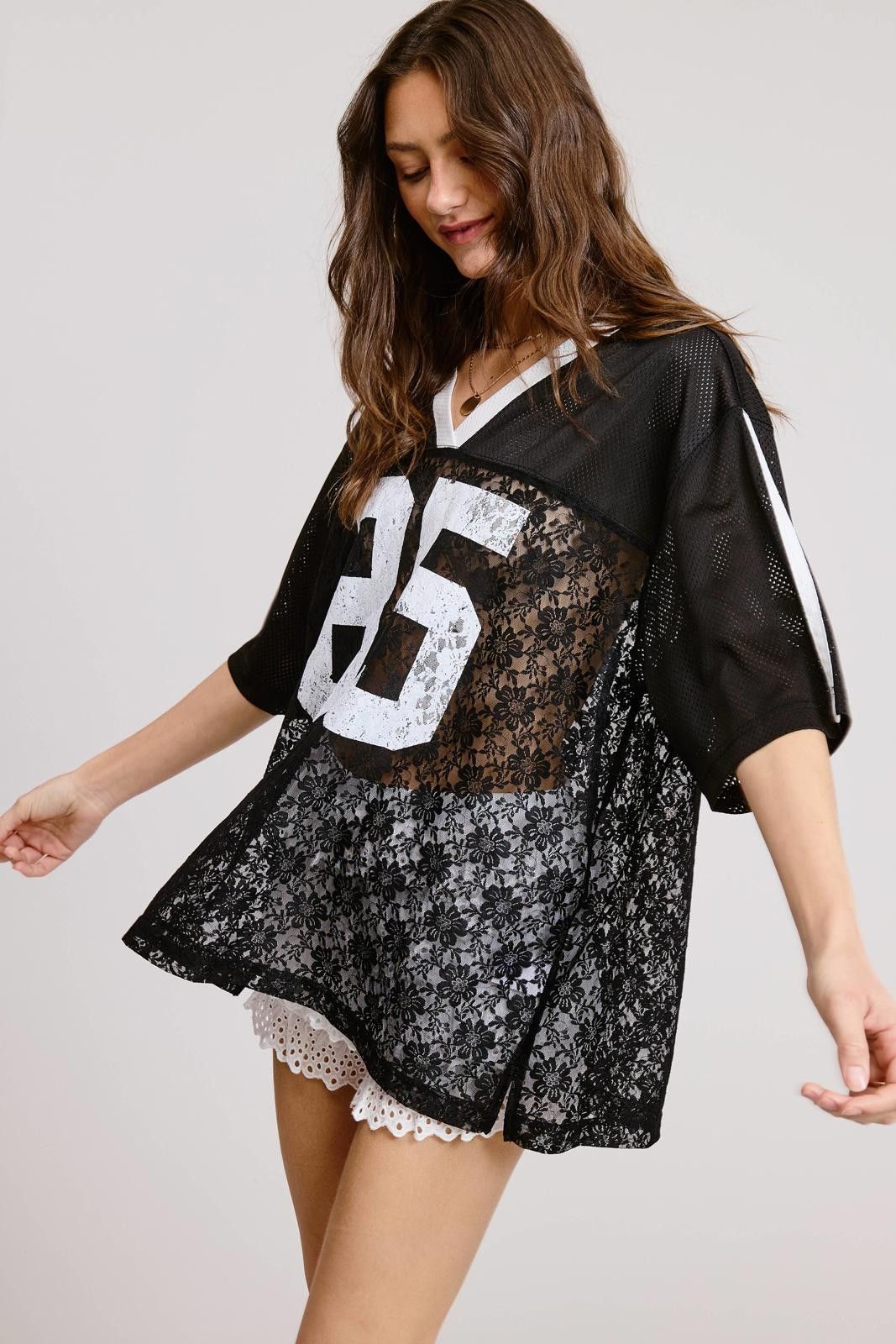 Other Sporty Chic Lace Number 85 Graphic Jersey Top Size L / US 10 / IT 46 - 6 Thumbnail