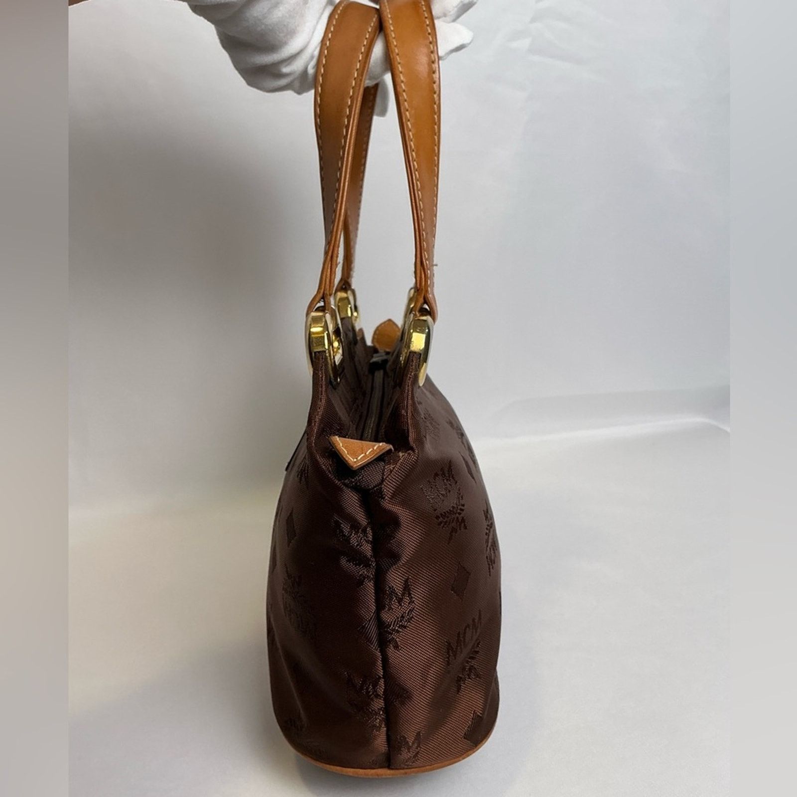 MCM MCM Chestnut Brown Visetos Monogram Nylon Tote Bag Gold Trim Size ONE SIZE - 5 Thumbnail