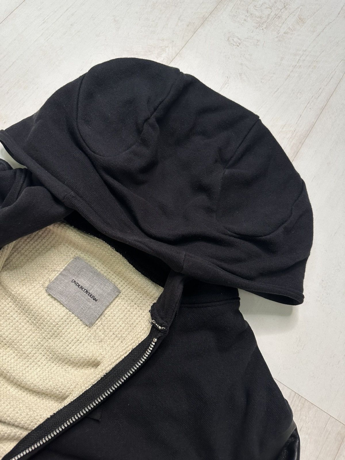 Undercover 2012 leather-sleeved hoodie J4801