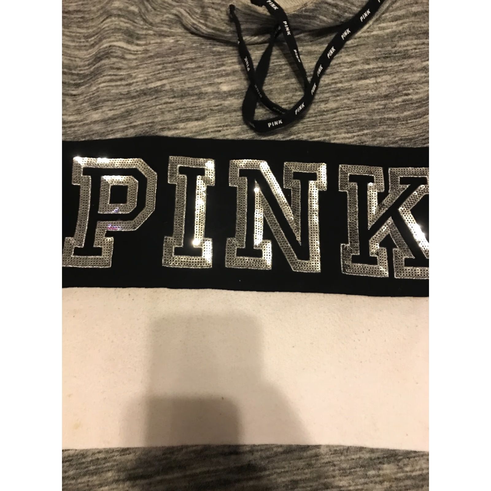 Vintage Victoria Secret PINK Women's Hooded Pullover Sweatshirt M Light Gray Bling Size M / US 6-8 / IT 42-44 - 2 Thumbnail